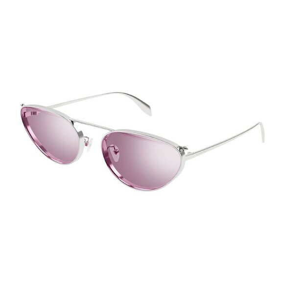 NEW AM0424S 003 ALEXANDER MCQUEEN SUNGLASSES SILVER OVAL WOMEN EYEWEAR